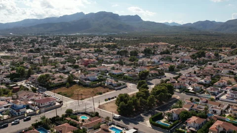Aerial view of a housing development with swimming pool Stock Footage 213870966