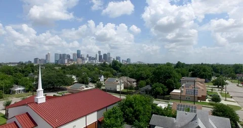 Aerial view of Houston's third ward and downtown Stock Footage 90970697