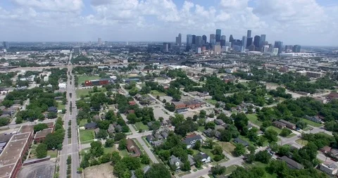 Aerial view of Houston's third ward and downtown Stock Footage 90970809
