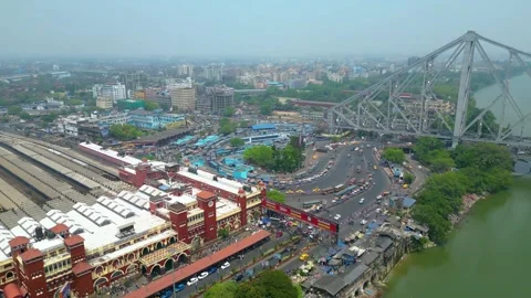 Aerial view of Howrah Bridge, This is a ... | Stock Video | Pond5
