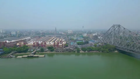 Aerial view of Howrah Bridge, Stock Footage 288684805