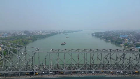 Aerial view of Howrah Bridge, Stock Footage 288684813