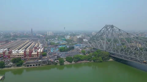 Aerial view of Howrah Bridge, Stock Footage 288684814