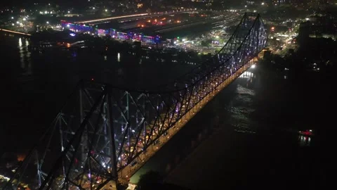 Aerial view of Howrah bridge or Rabindra Setu in Kolkata, West Bengal, India. Stock Footage 249688501