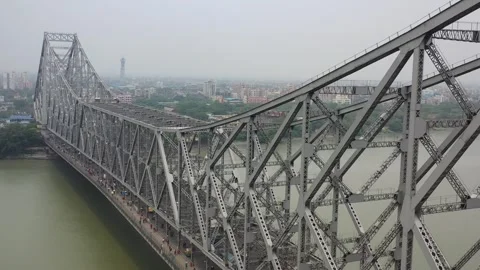 Aerial view of Howrah bridge or Rabindra Setu in Kolkata, West Bengal, India. Stock Footage 249688511