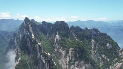Aerial View of Huashan Continuous Layered Peculiar Peak Canyon in Shaanxi China Stock Footage 337937826