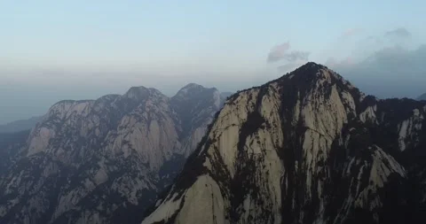 Aerial View of Huashan Distant View Two Opposite Peaks Mountain Group in Shaanxi Video stock 337938035