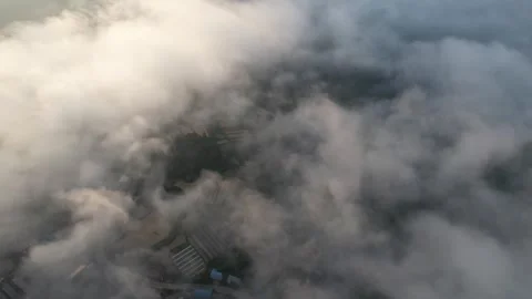 Aerial View of Huashan Mountain Thick Flowing Cloud Sea in Shaanxi China Stock Footage 337937762