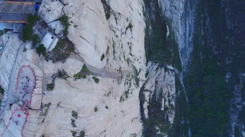 Aerial View of Huashan Vertical Steep Cliff Climbing Path in Shaanxi China Stock Footage 337937399