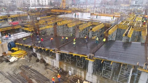 Aerial view on huge construction site with heavy equipment and workers. Stock Footage 88792879
