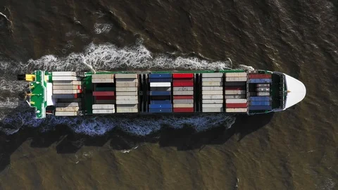 Aerial view of huge container cargo ship Stock Footage 107582433