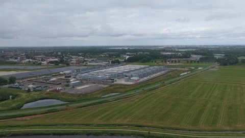 Aerial view of a huge data center under construction in the netherlands Stock Footage 340352673