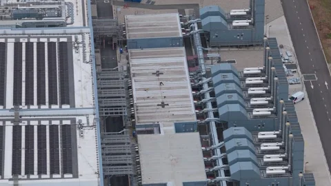 Aerial view of a huge data center infrastructure Stock Footage 340352713