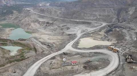 Aerial view on huge ground surface coal mine Stock Footage 68349760