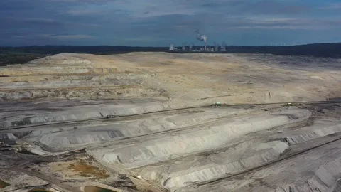 Aerial view of huge open pit brown coal mine and thermal power plant - Poland Stock Footage 118368403
