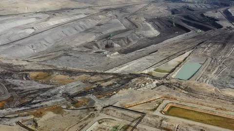 Aerial view of huge open pit brown coal mine (lignite coal quarry) - Poland Stock Footage 118368728