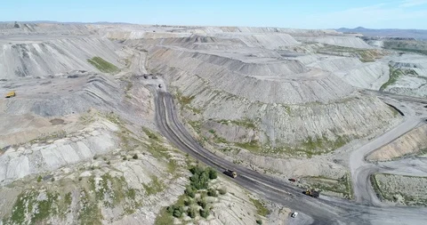 Aerial view of a huge opencast coal mine in China Stock Footage 96066841