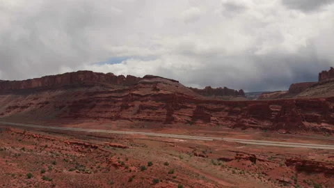 Aerial view of huge red sandstone cliffs in Moab, Utah Stock Footage 109560873