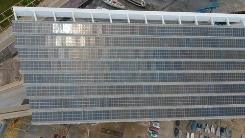 Aerial view of huge solar panel by the sea. Clean energy without pollution Stock Footage 115156713