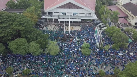 Aerial View of Huge students demonstration in front of government building Stock Footage 125062553