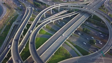 Aerial view of huge traffic junction, development of Chinese infrastructure. Stock Footage 149229213