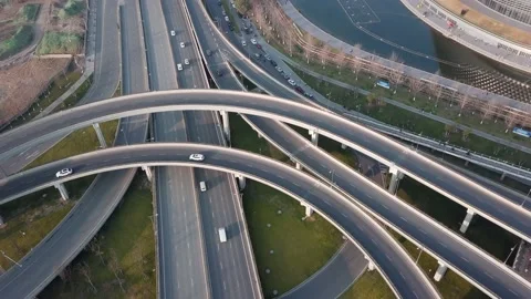 Aerial view of huge traffic junction, development of Chinese infrastructure. Stock Footage 149229276