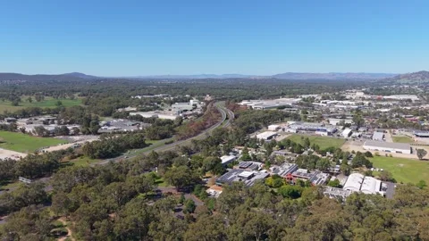 Aerial view of Hume Freeway and rail corridor near Wodonga Victoria 스톡 동영상 334924363