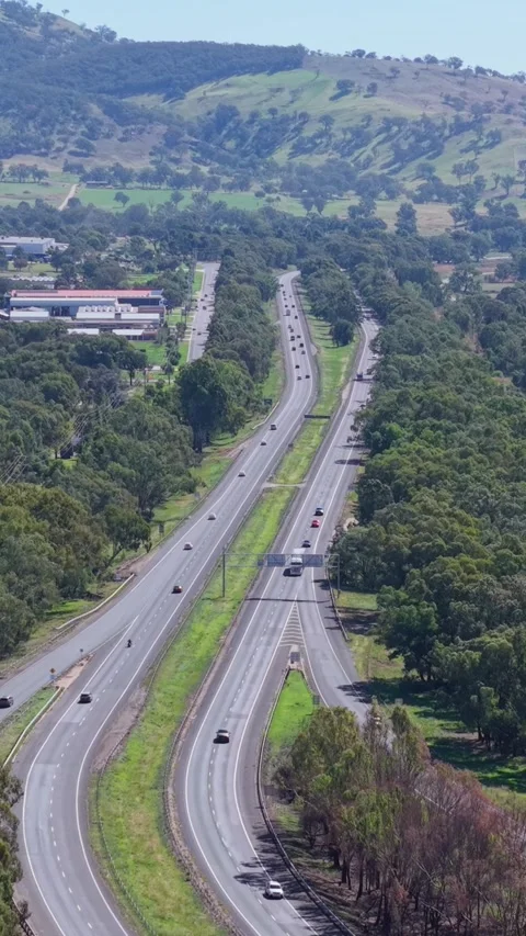 Aerial view of Hume Freeway and rail corridor near Wodonga Victoria Video stock 335002374