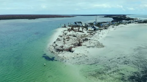 Aerial View of Hurricane Dorian Aftermath at Deep Water Cay, Grand Bahama Stock Footage 118169302