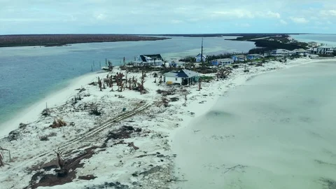 Aerial View of Hurricane Dorian Aftermath at Deep Water Cay, Grand Bahama Stock Footage 118169326