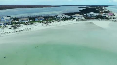 Aerial View of Hurricane Dorian Aftermath at Deep Water Cay, Grand Bahama Stock Footage 118170104