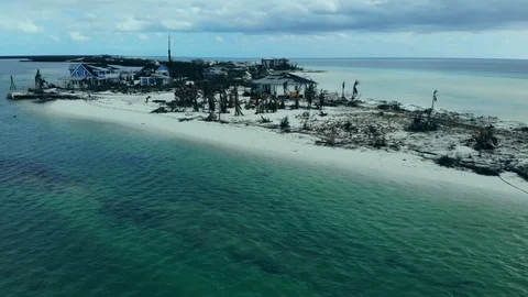 Aerial View of Hurricane Dorian Aftermath at Deep Water Cay, Grand Bahama Stock Footage 118170721