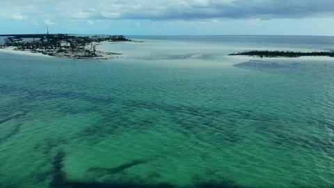 Aerial View of Hurricane Dorian Aftermath at Deep Water Cay, Grand Bahama Stock Footage 118171111