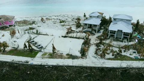 Aerial View of Hurricane Dorian Aftermath at Deep Water Cay, Grand Bahama Stock Footage 118171158