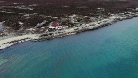 Aerial View of Hurricane Dorian Destruction in High Rock, Grand Bahama Stock Footage 125960582