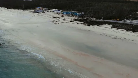 Aerial View of Hurricane Dorian Destruction in High Rock, Grand Bahama Stock Footage 125960657