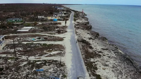 Aerial View of Hurricane Dorian Destruction in High Rock, Grand Bahama Stock Footage 125960730