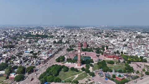 Aerial view of the Husainabad Clock Tower Lucknow, India Stock Footage 325838751