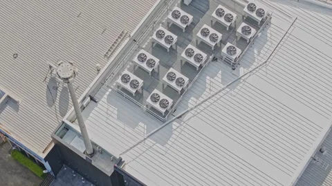 Aerial view of an hvac system on top of an industrial building Stock Footage 340575107