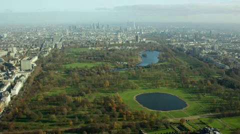 Aerial view of Hyde Park London UK Stock Footage