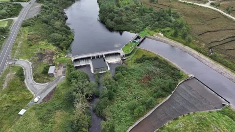 Aerial View Of Hydroelectric Dam Part Of Renewable Energy Scheme Stock-Footage 345544971