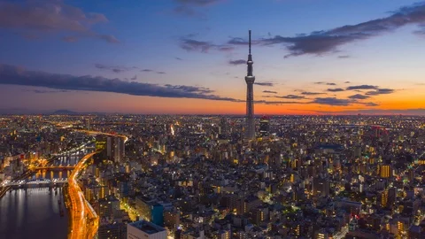 Aerial view Hyper lapse 4k Video of Tokyo   city on sunrise at Tokyo Stock Footage 123109946