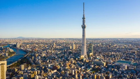 Aerial view Hyper lapse 4k Video of Tokyo   city on sunrise at Tokyo Stock Footage 123111064