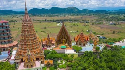 Aerial view hyper lapse 4k video of  Tiger Cave Temple (Wat Tham Suea) Stock Footage 136155316