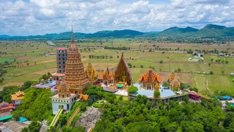 Aerial view hyper lapse 4k video of  Tiger Cave Temple (Wat Tham Suea) Stock-Footage 136155335
