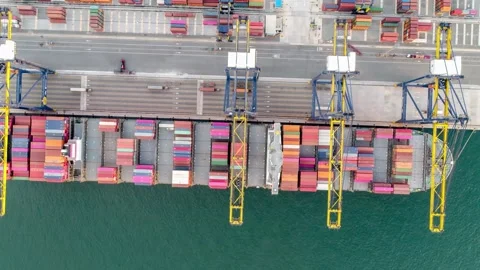 Aerial view hyper lapse container ship for logistics shipping Stock-Footage 132275962