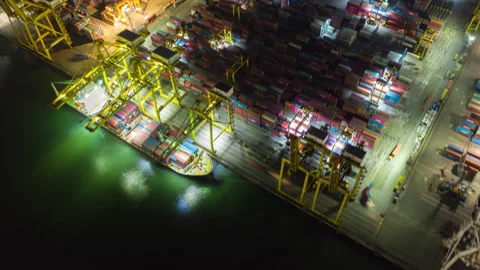 Aerial view hyper lapse container ship for logistics shipping Stock-Footage 132282396