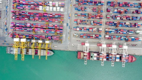 Aerial view hyper lapse container ship for logistics shipping Stock-Footage 132283374