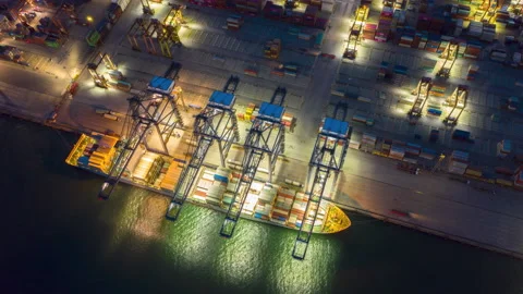 Aerial view hyper lapse container ship for logistics shipping Stock-Footage 132283484