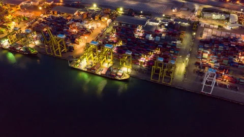 Aerial view hyper lapse ship and  boat for logistics shipping Stock-Footage 132281682